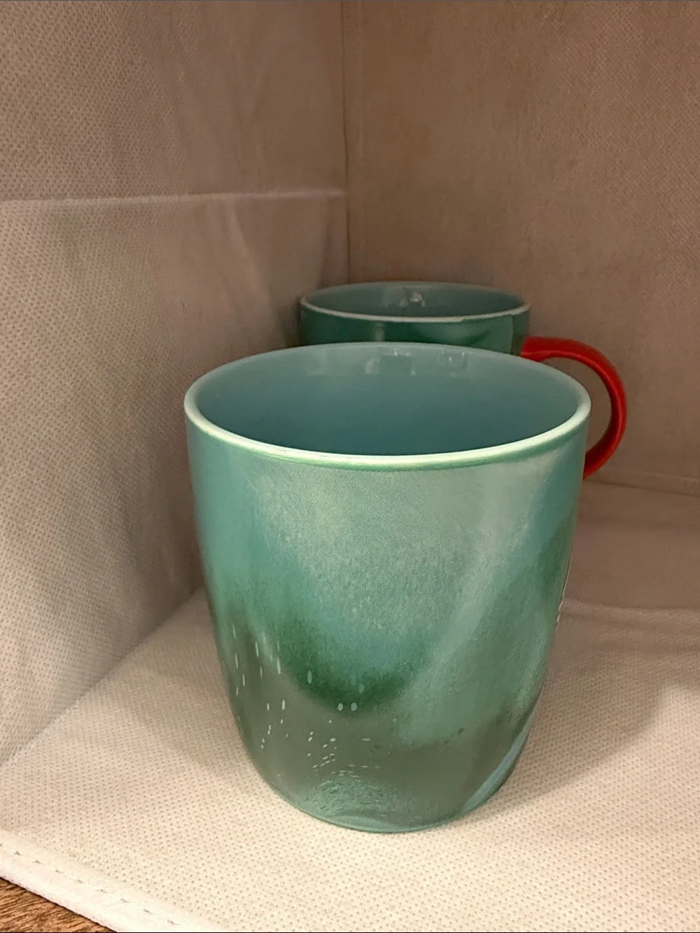 Starbucks Teal Ombre Ceramic Mugs with Red Accent Handle (Pair)